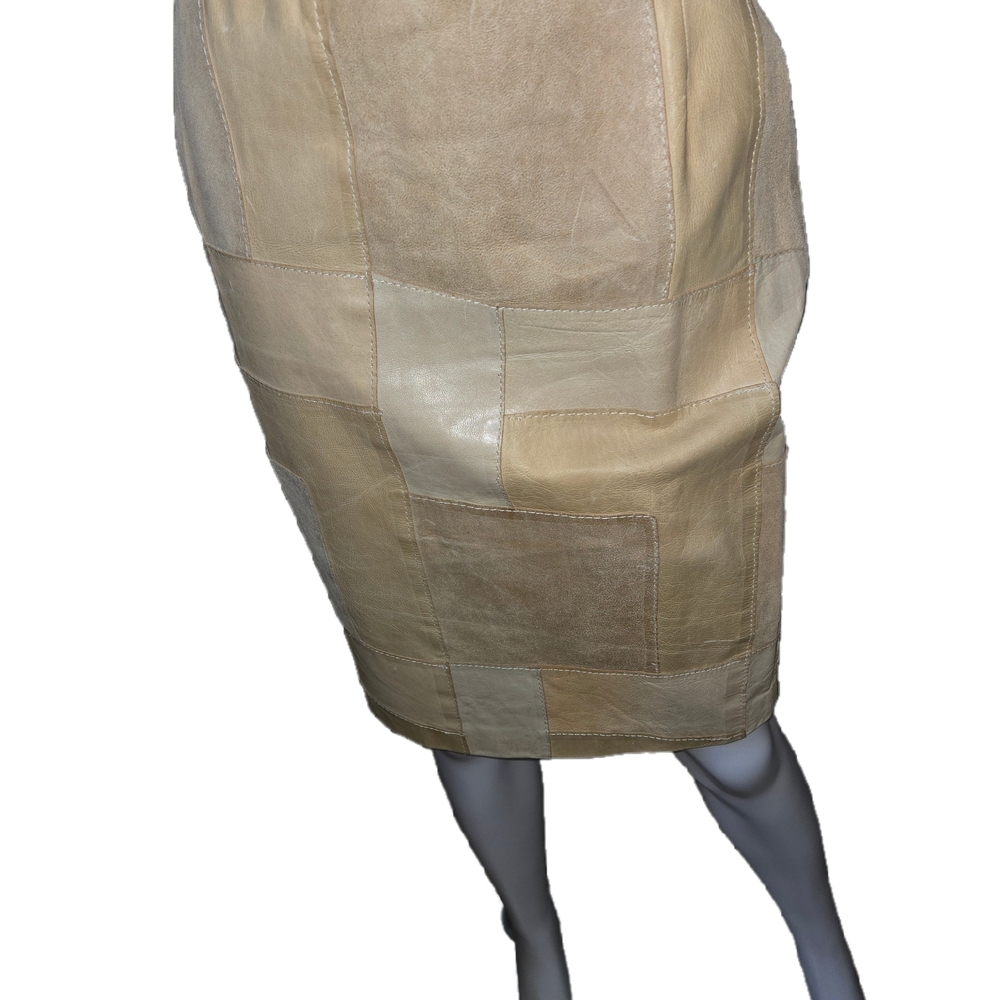 Vintage Leather Patchwork Pencil Skirt - Tan and Cream